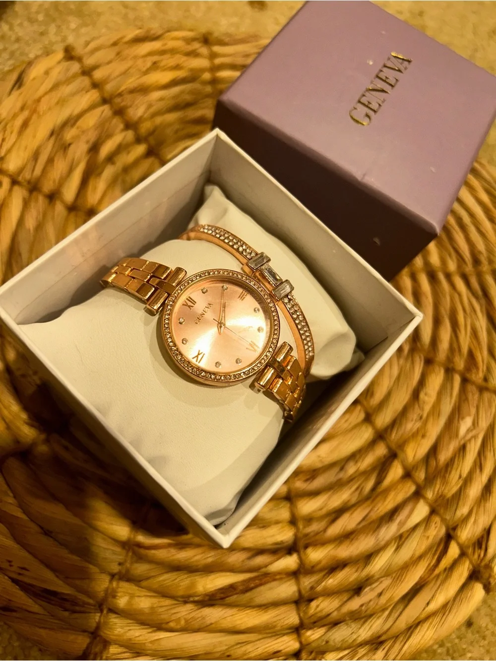 Geneva Rose Gold Tone Women's Watch and Matching Crystal Bracelet Set